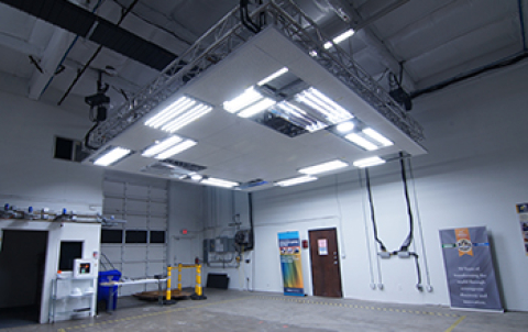 Photo showing a mockup space with LED luminaires installed.