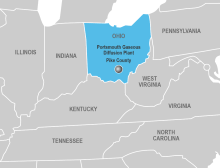 map showing location of Portsmouth Site in south central Ohio