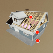 A graphic of the exterior of a house with three dots.
