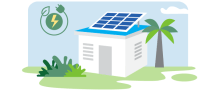 House with solar panel and clean energy icon.