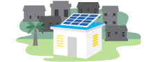 Houses with solar panel icon. 