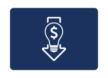 Light bulb with dollar sign and down arrow. 