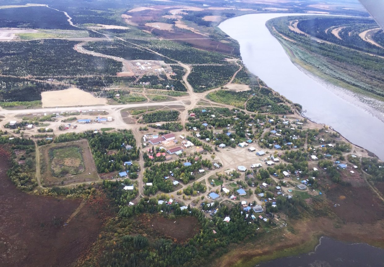 Aerial view of Huslia native village.