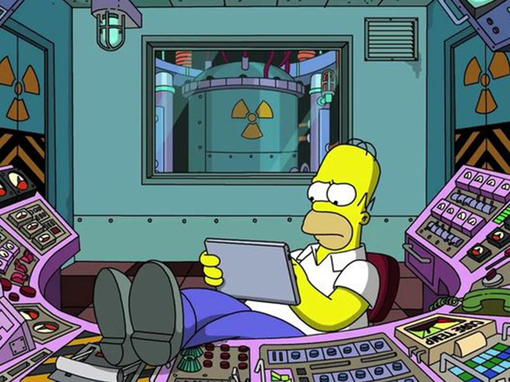 Homer Simpsons in a control room