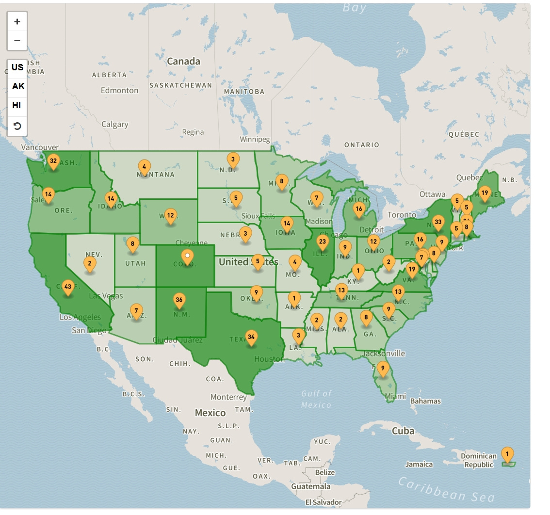 A screenshot of the Wind Energy Technologies Office's Projects Map with offshore projects selected.