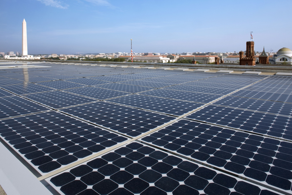 Photo of a solar panel array.