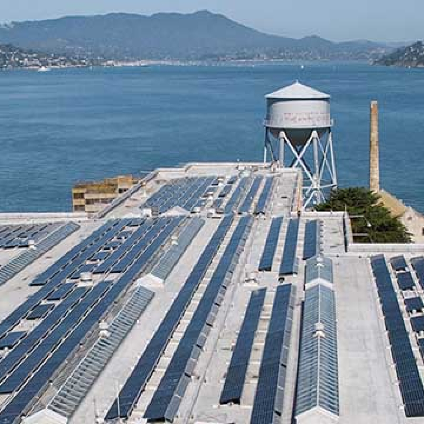 PV panels on the roof of buildings of Alcatraz Island.