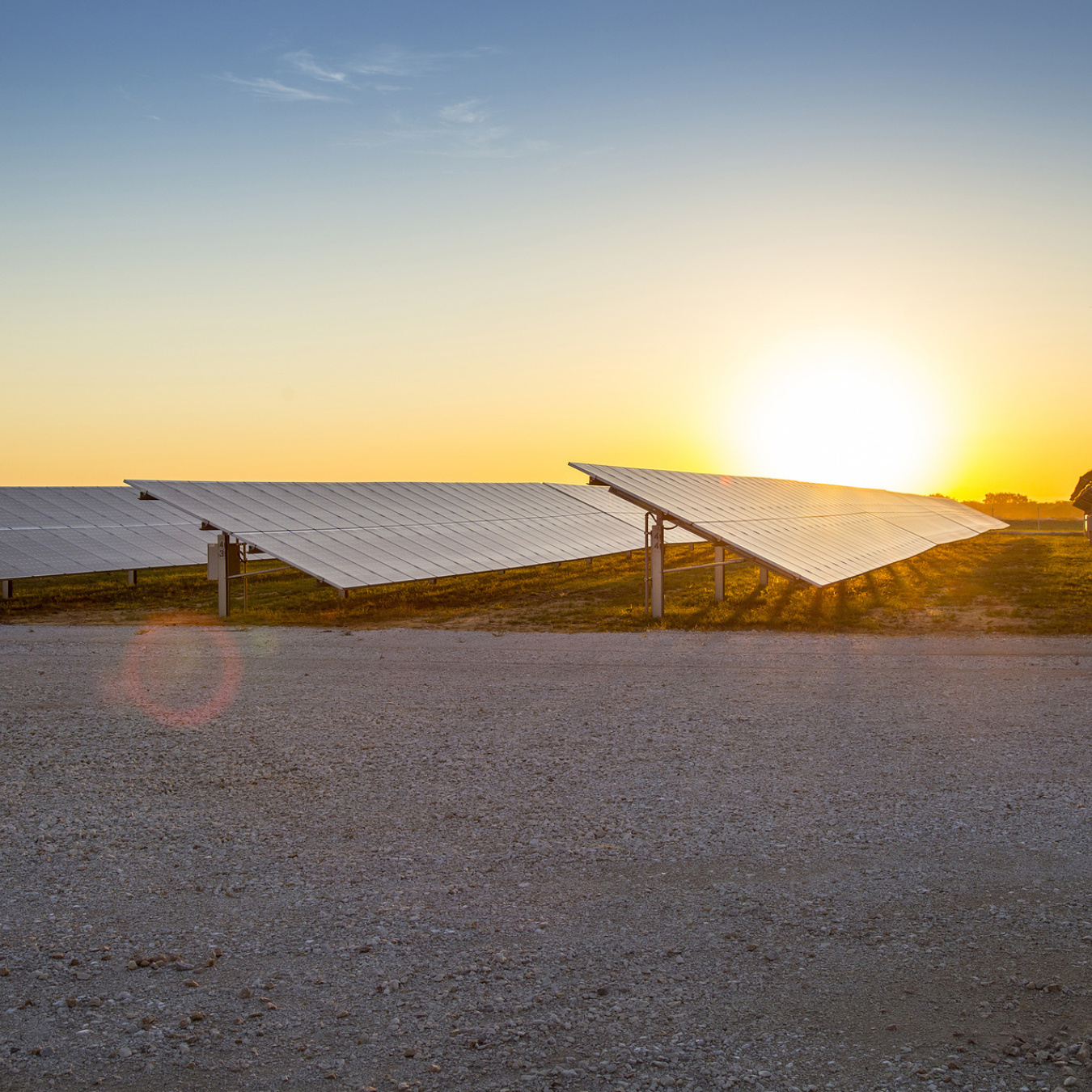 Sunrise at the 2MW CoServ Solar Station in Krugerville, Texas. Photo by Ken Oltmann/CoServ.