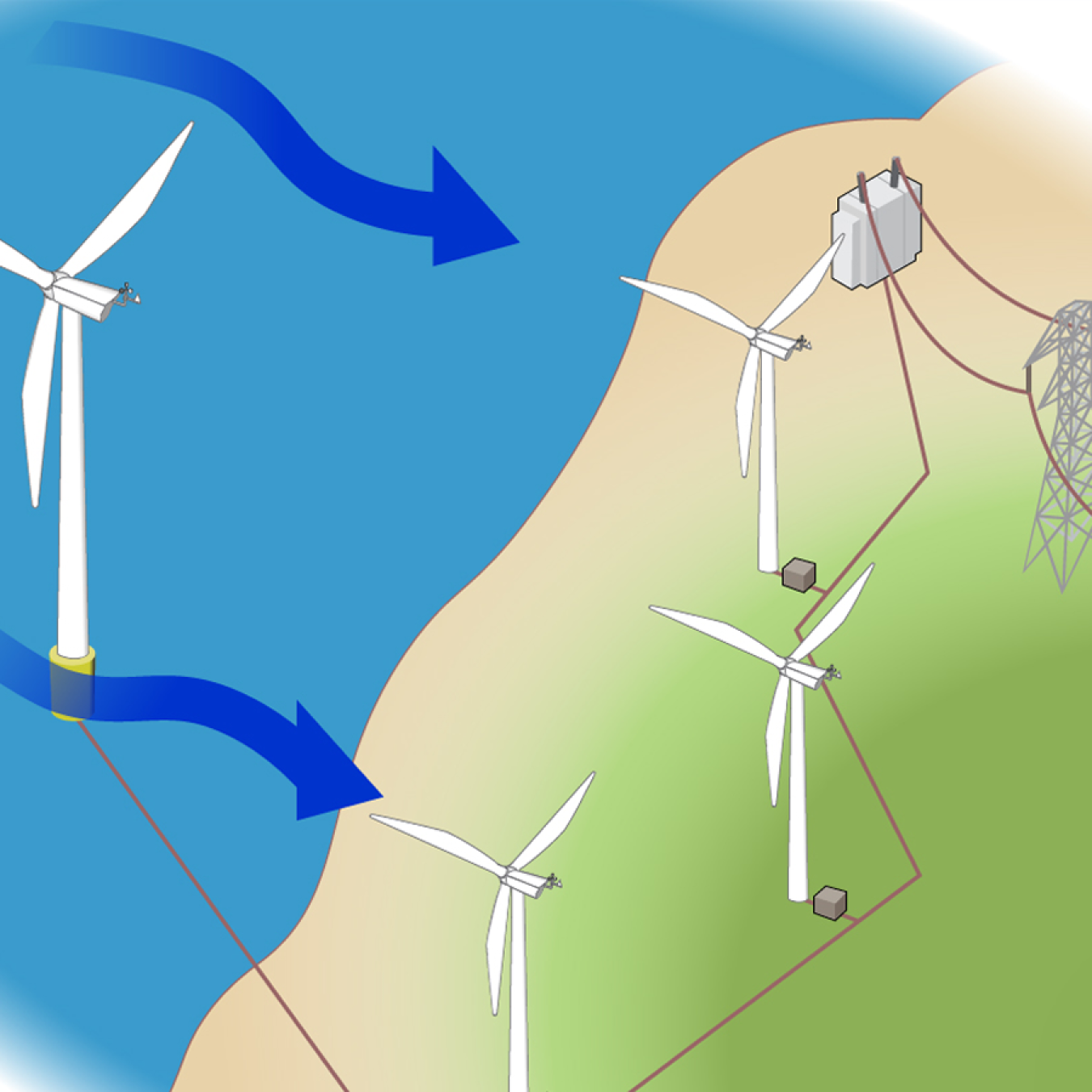 Illustration of a wind farm.