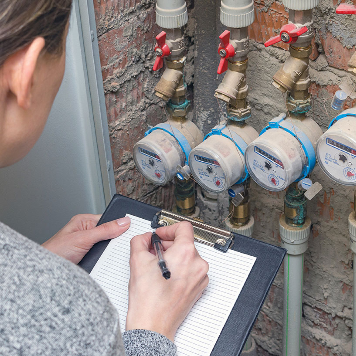Woman reading water meters.