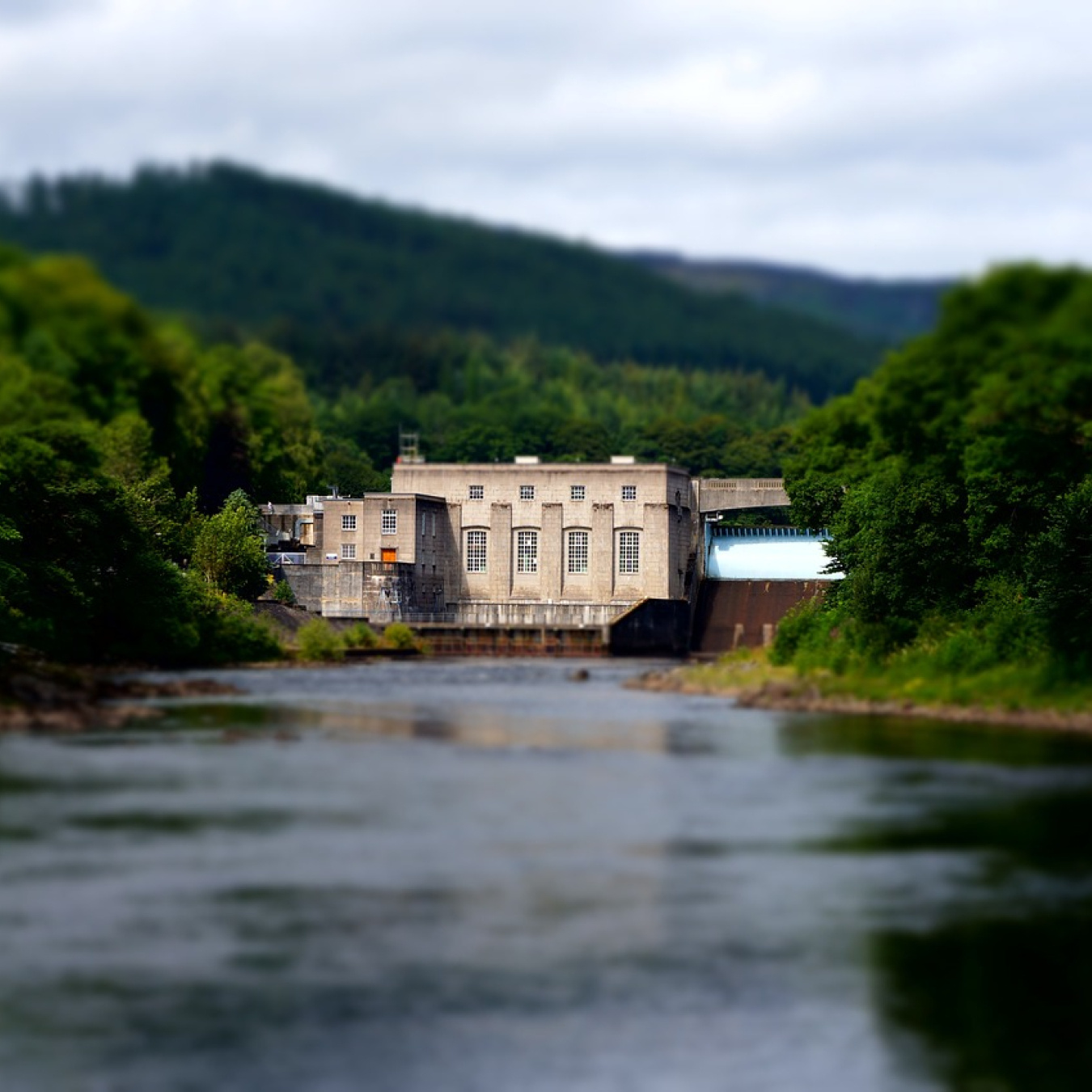 Hydropower facility on a river.