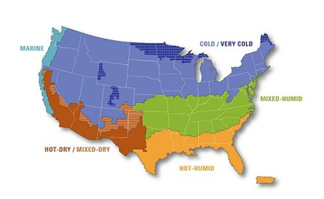 Map of the United States showing climate zones.