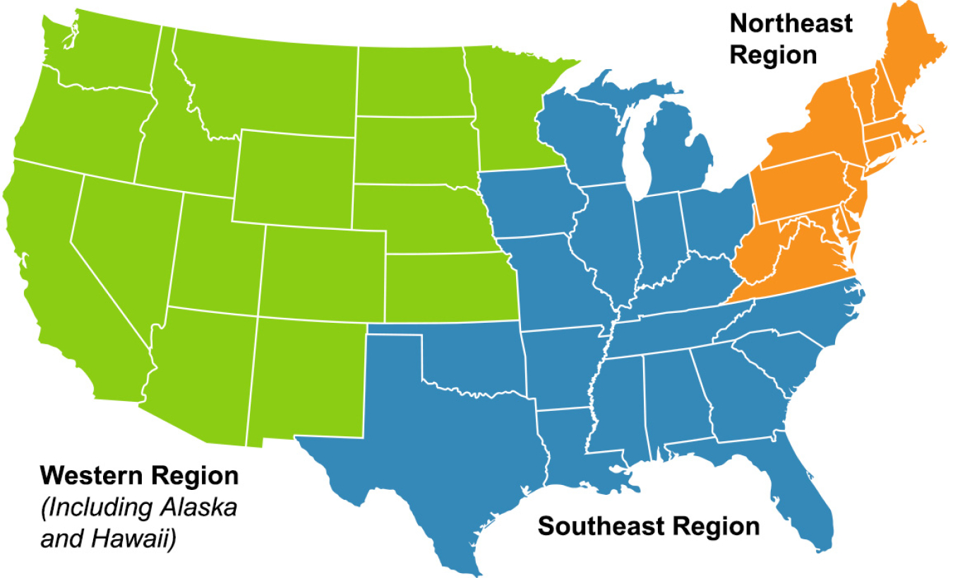 Regional map of the United States.