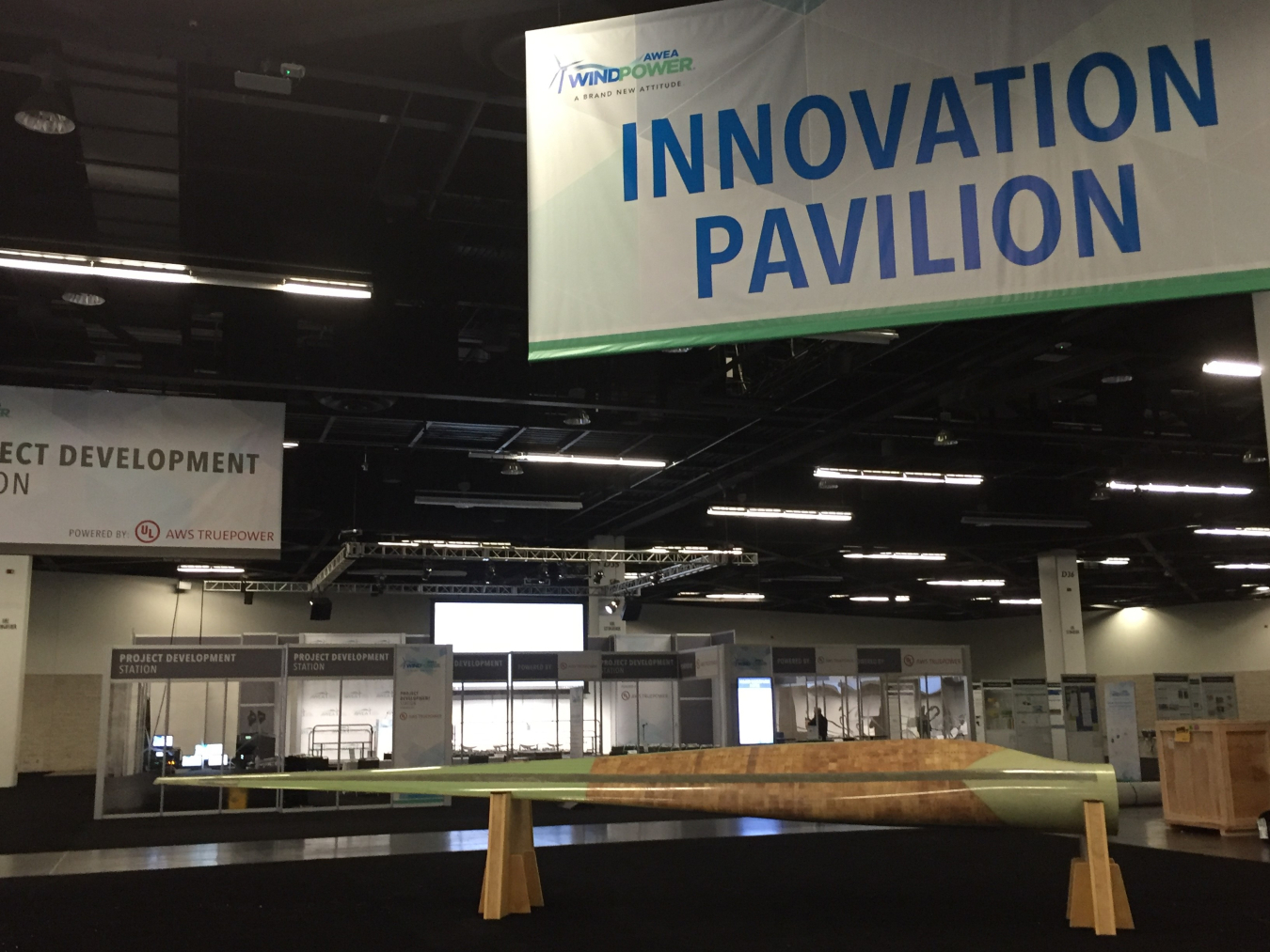 IACMI’s nine-meter wind blade prototype sits on display in the center of the Innovation Pavilion at AWEA WINDPOWER 2017.