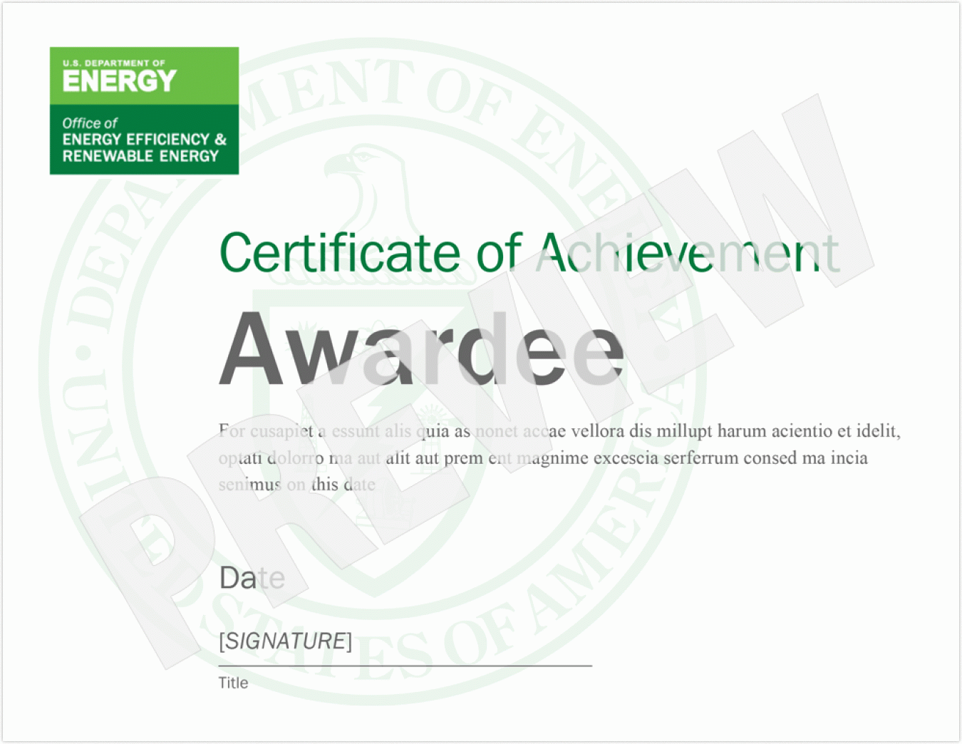 Preview of the certificate template.