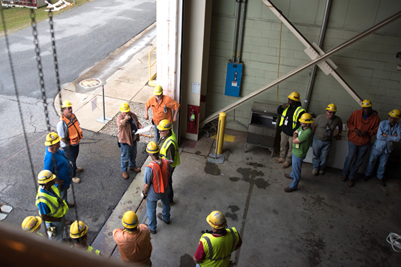 Savannah River Remediation employees participate in a safety briefing before starting work.