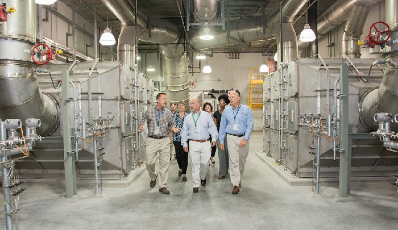 Pictured left to right, DOE-Savannah River SWPF Project Office Facility Representative Steve Stamper, Roger Jarrell and SRS Manager Jack Craig visit the Salt Waste Processing Facility (SWPF).