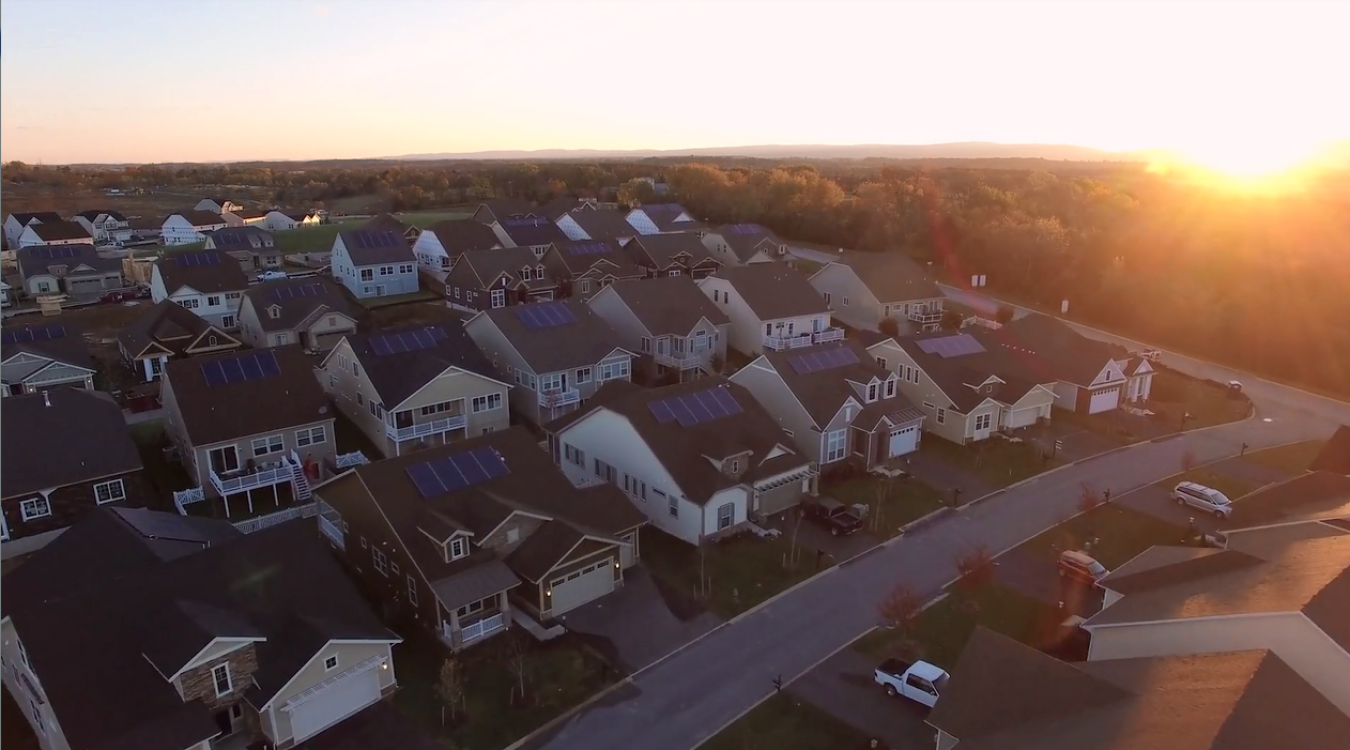 An aerial photo of a solar neighborhood