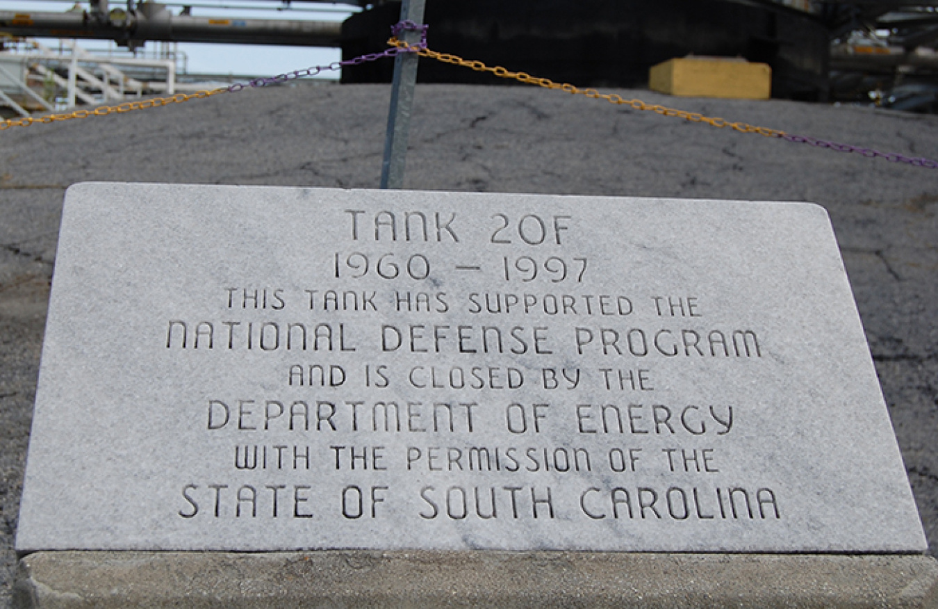 A marker commemorates the closure of Tank 20.