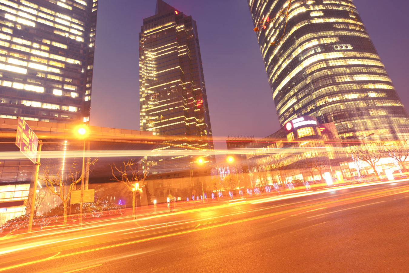 Cityscape at night with lights