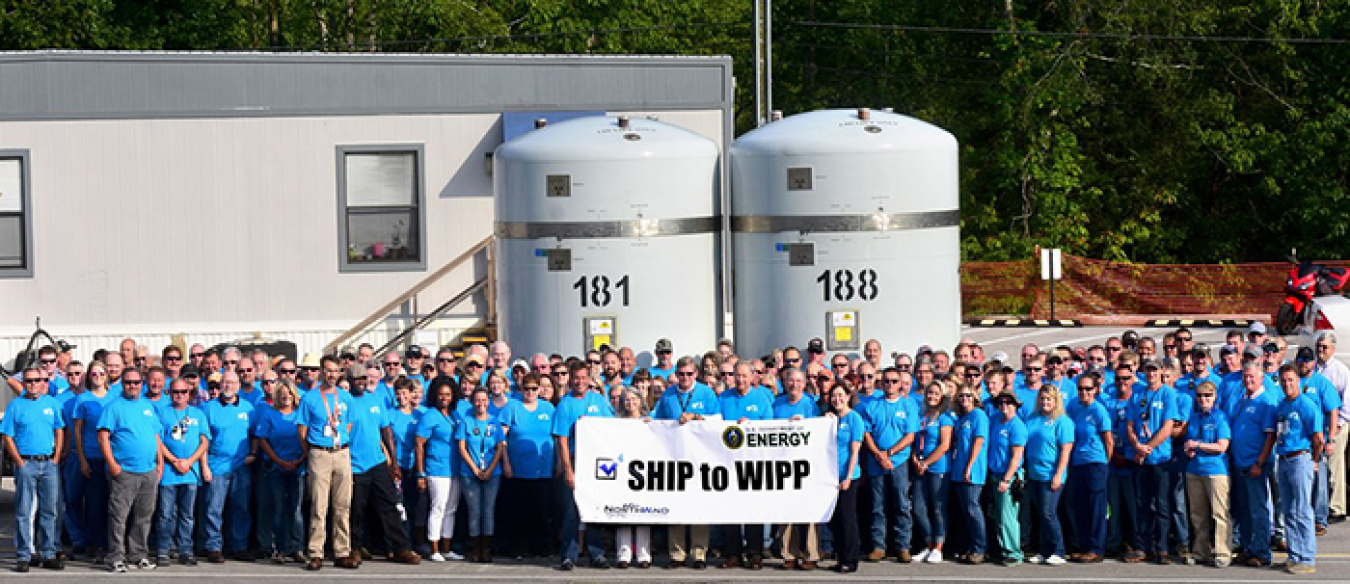 Employees at Oak Ridge’s Transuranic Waste Processing Center celebrate resuming shipments to the Waste Isolation Pilot Plant for the first time since 2012.