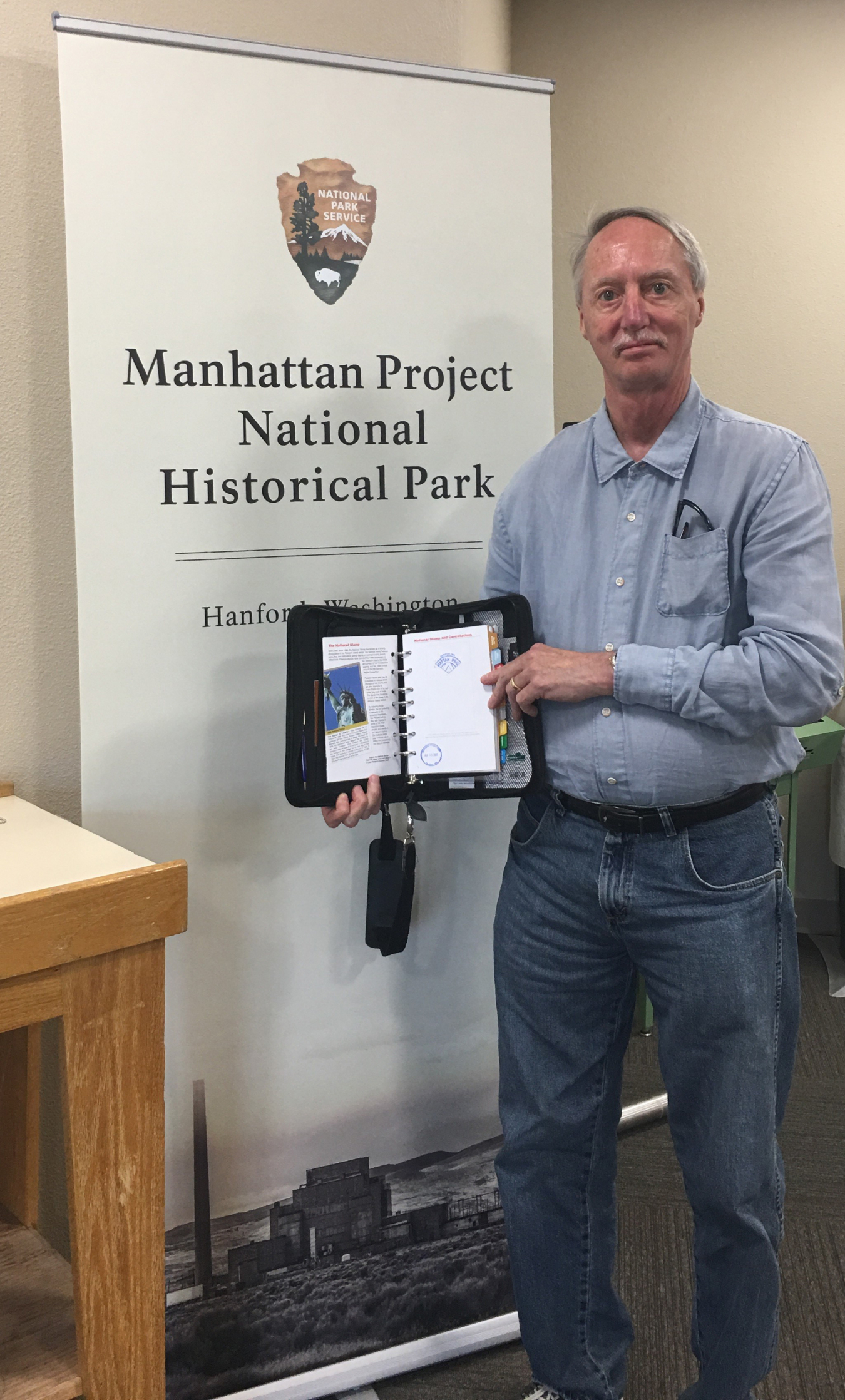 Thomas Pauling with the NPS MAPR passport stamp for the Hanford portion of the Park.