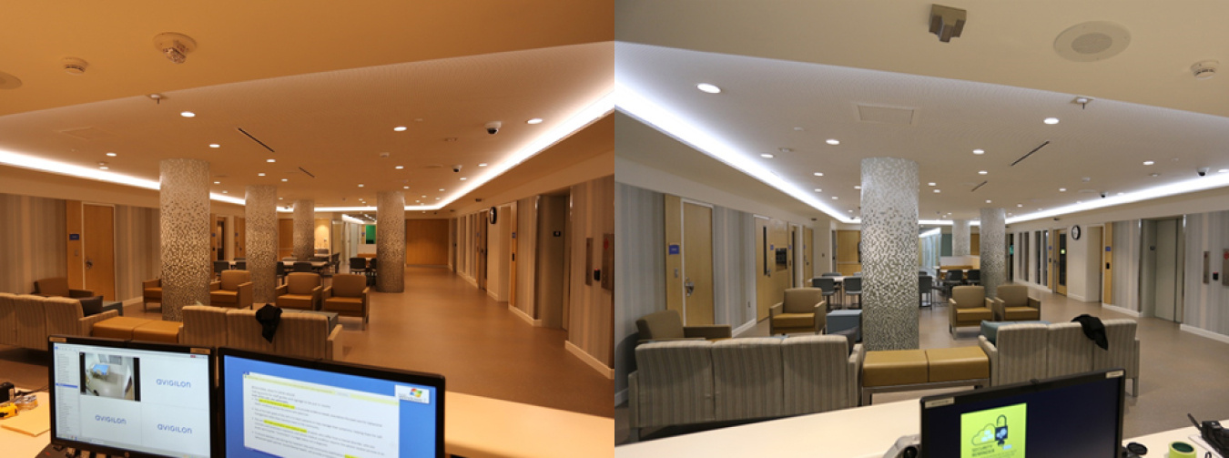 the side by side image of two lobbys. one with, one without SSL.