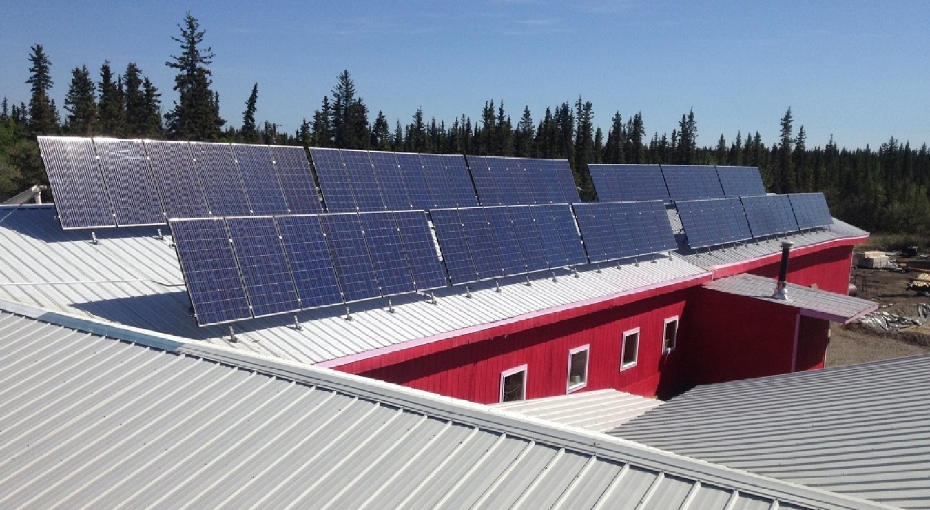 Solar array on rooftop of community building in Alaska