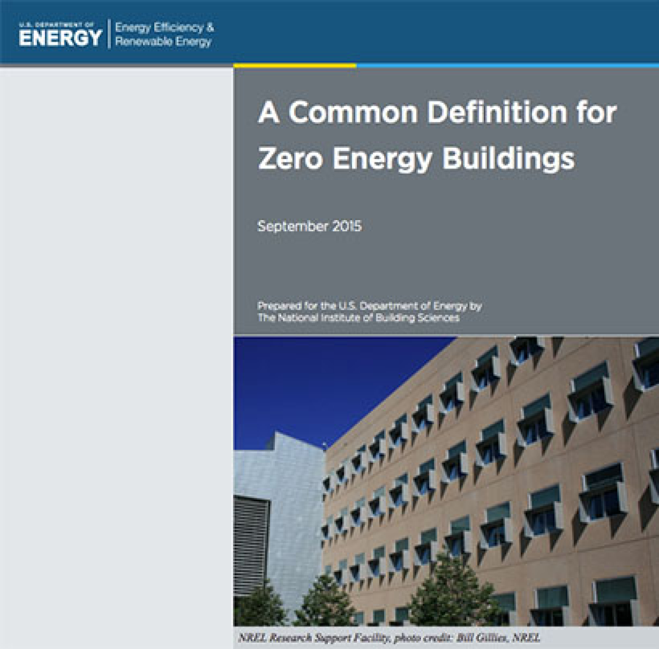 Cover of the A Common Definition for Zero Energy Buildings.