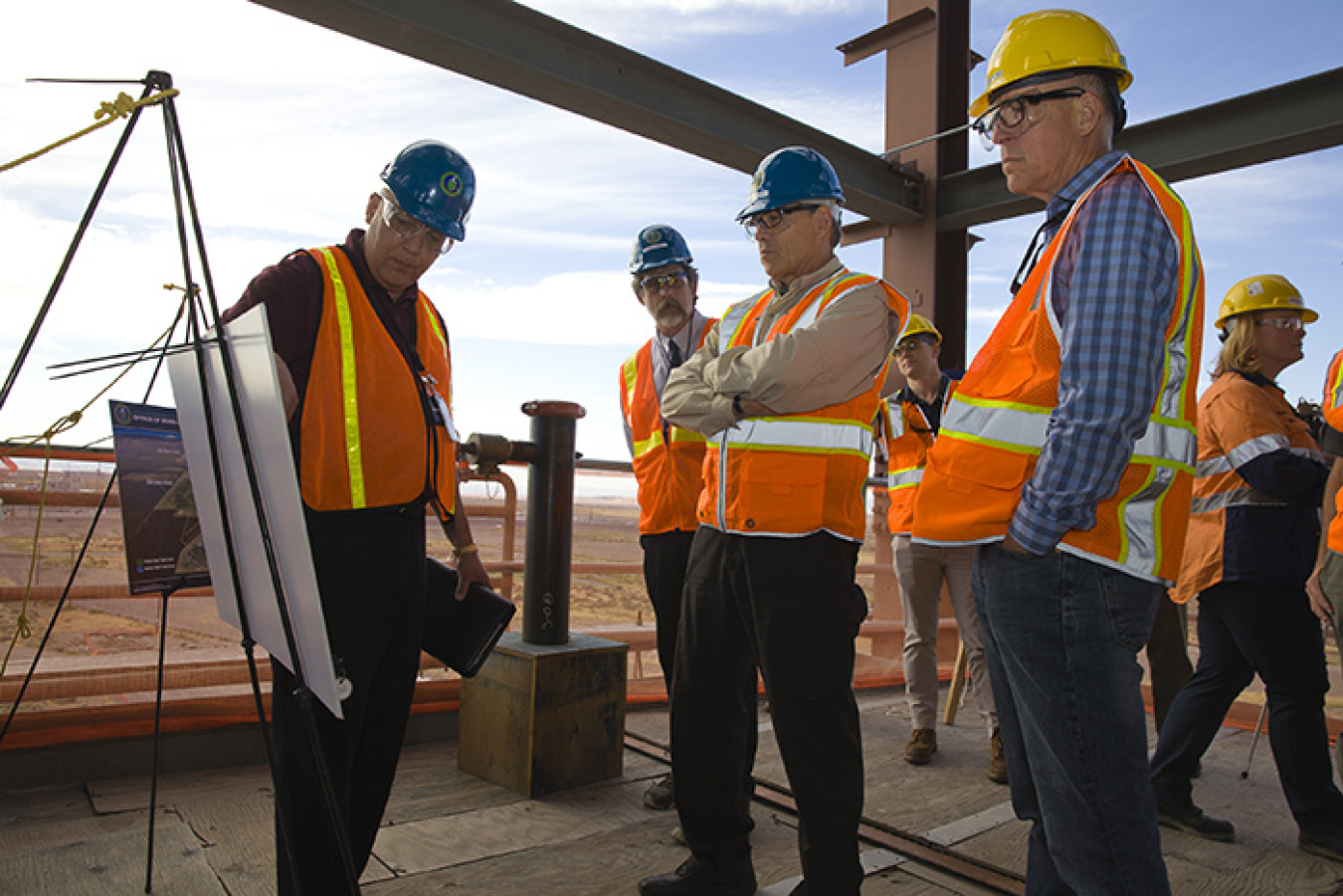 EM Office of River Protection Manager Kevin Smith provides a briefing to Energy Secretary Rick Perry, center, and U.S. Rep. Greg Walden at the Waste Treatment and Immobilization Plant.