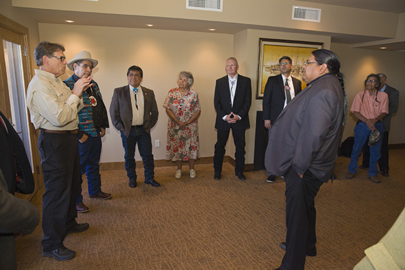 Energy Secretary Rick Perry speaks to Tribal leaders following his visit to the Hanford Site.