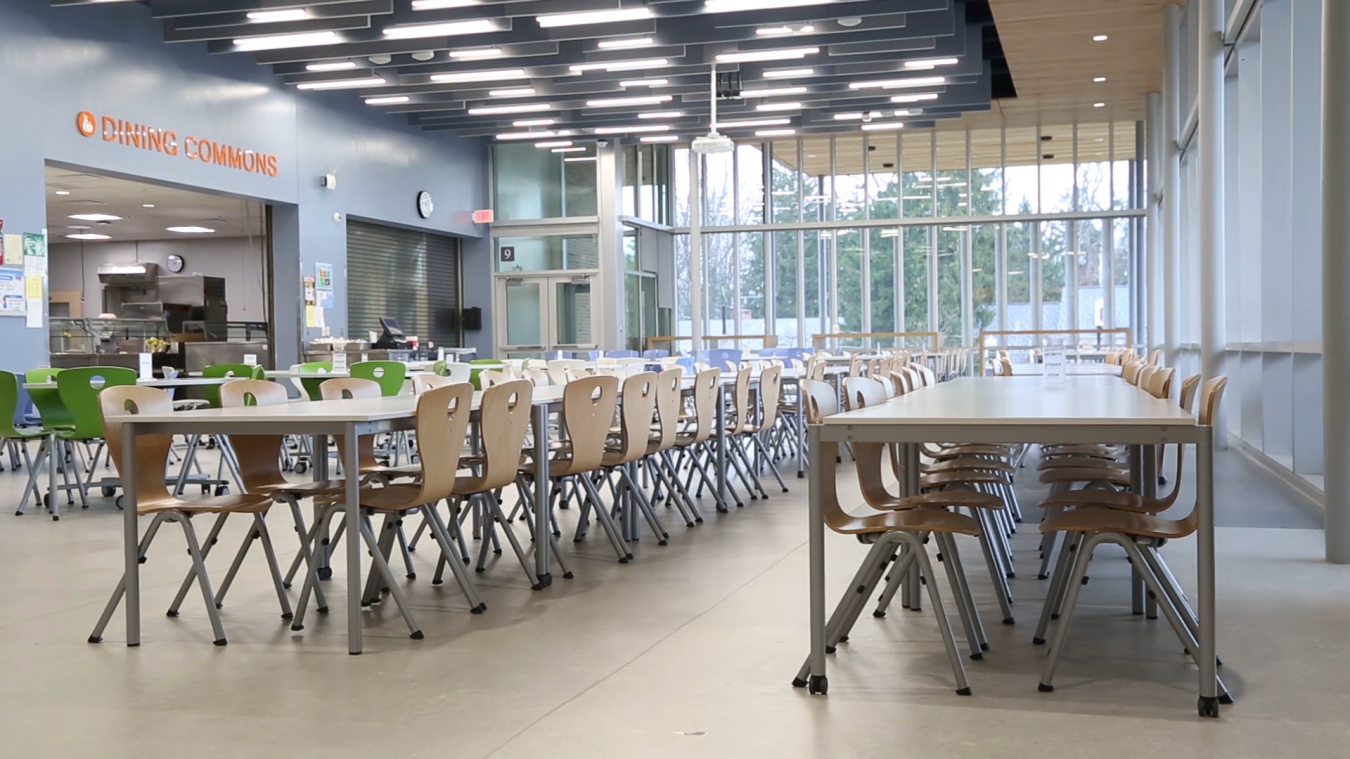 The lunch room at Discovery Elementary, a zero energy school.