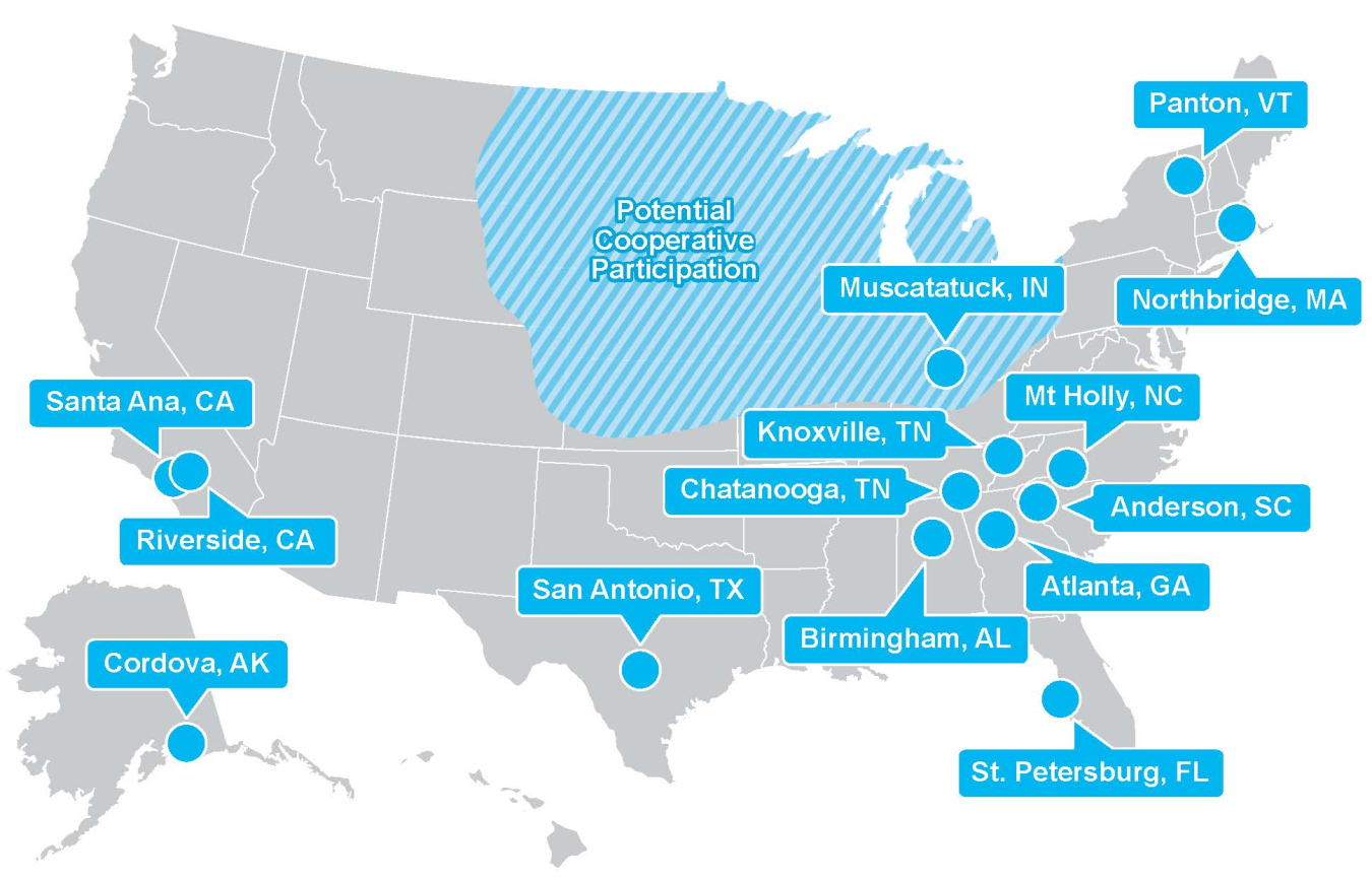 Resilient Distribution Systems Lab Call Awards: map of the research locations