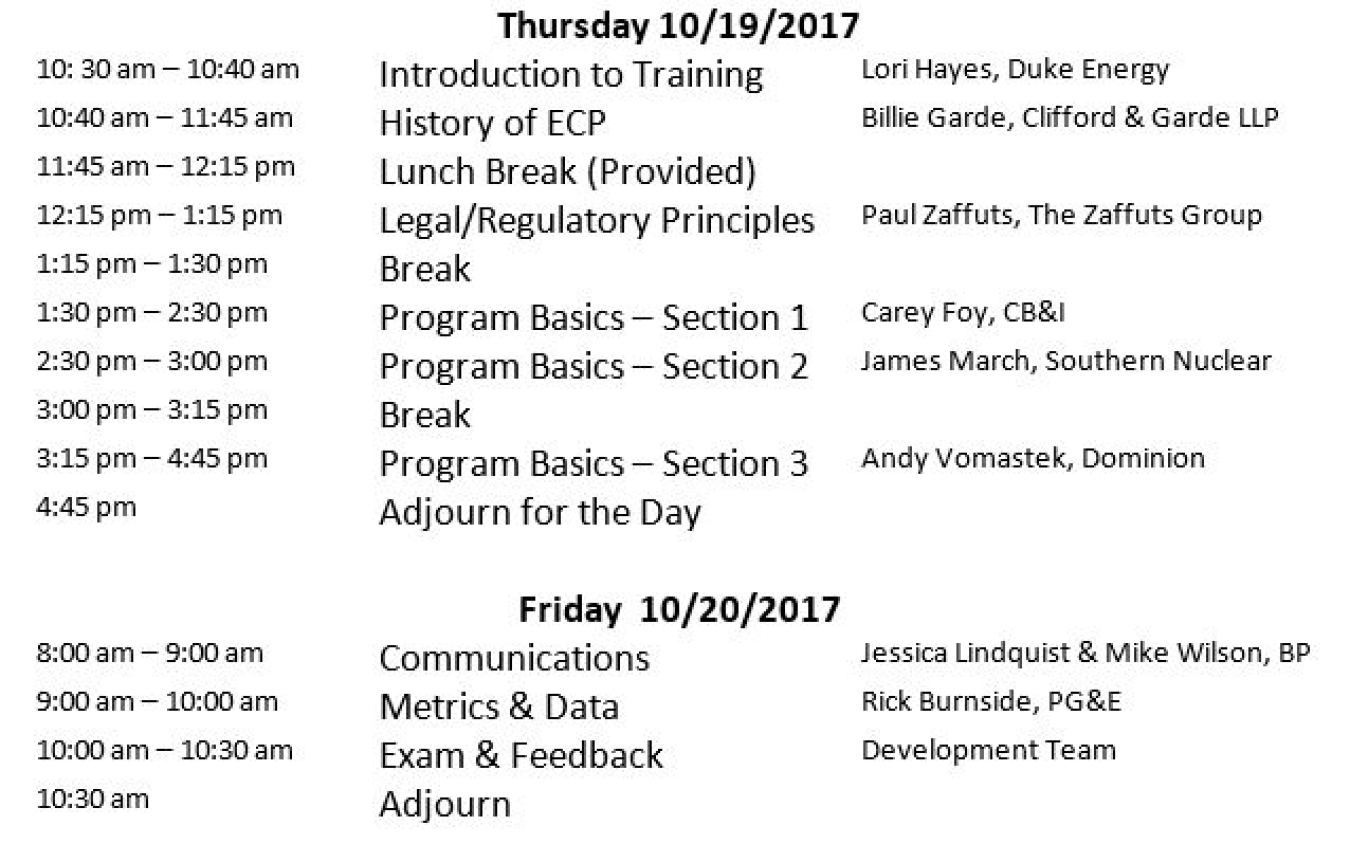 ECP Professional Certificate Pilot Course Schedule of Events