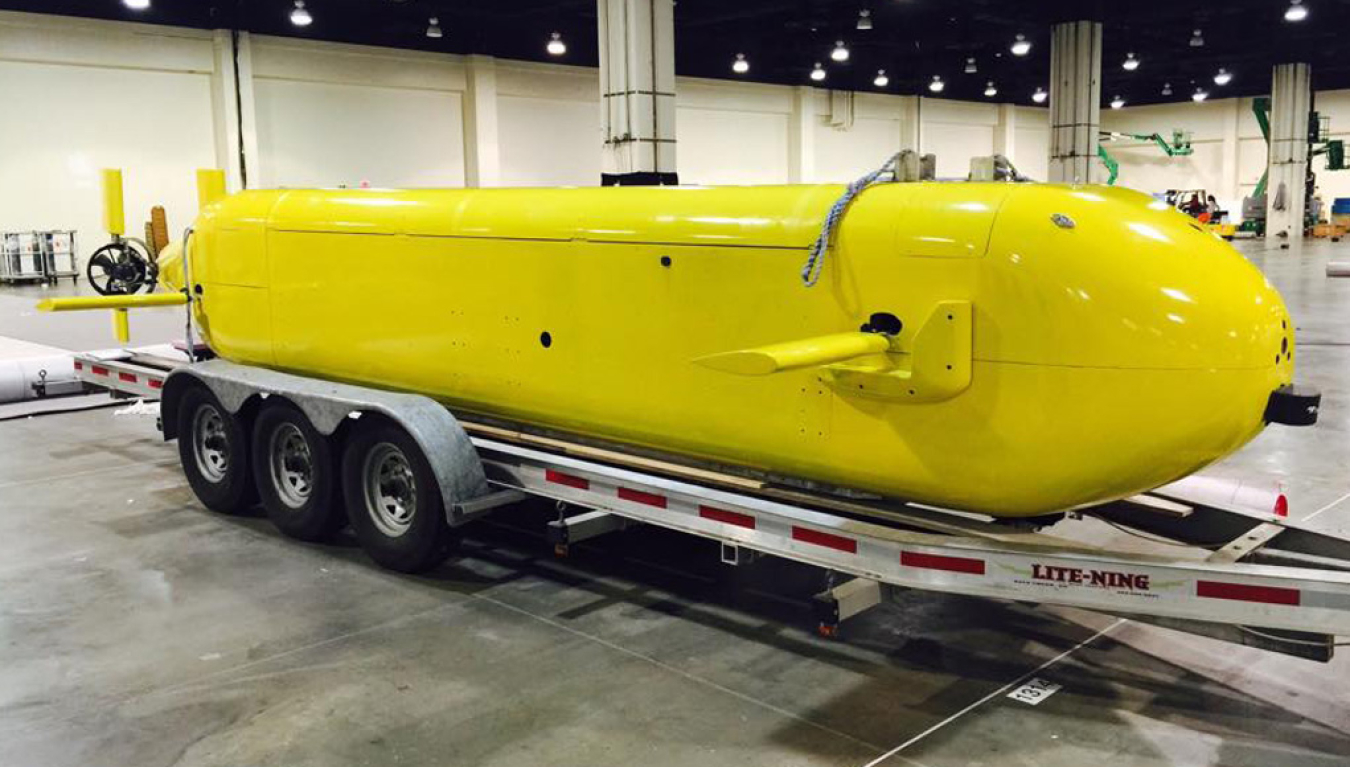 An underwater vehicle pictured inside a building.