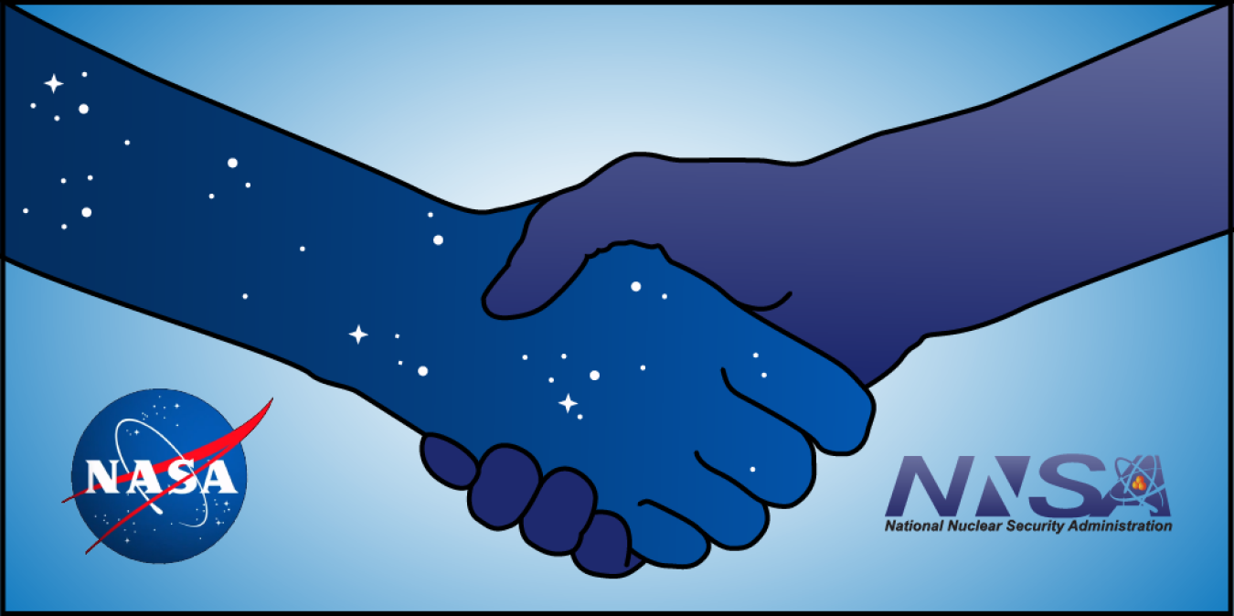 Handshake image showing both NASA and NNSA logos for Planetary Defense