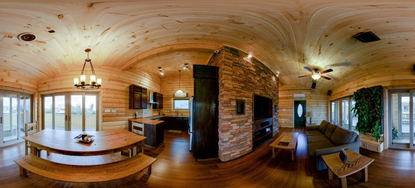 A panoramic view of the inside of a home.