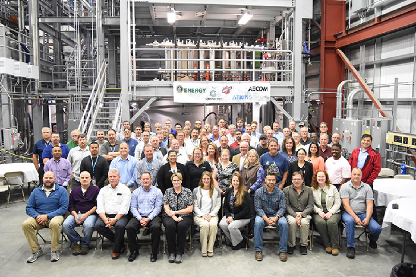 Employees from the Office of River Protection, Bechtel National, AECOM, and Atkins Engineering recently celebrated the completion test operations for the final phase of full-scale testing of pulse jet mixed vessels and control systems.