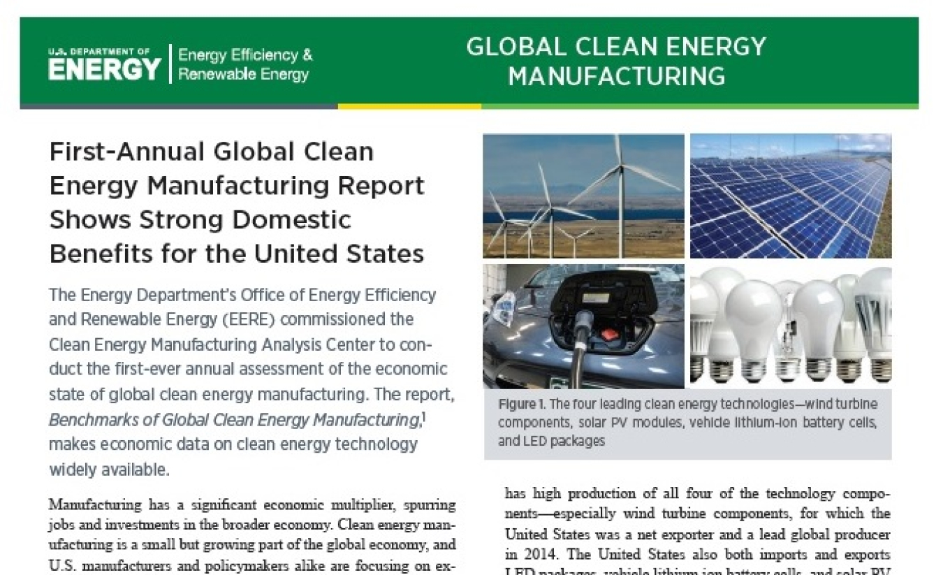 First-Annual Global Clean Energy Manufacturing Report Shows Strong Domestic Benefits for the United States