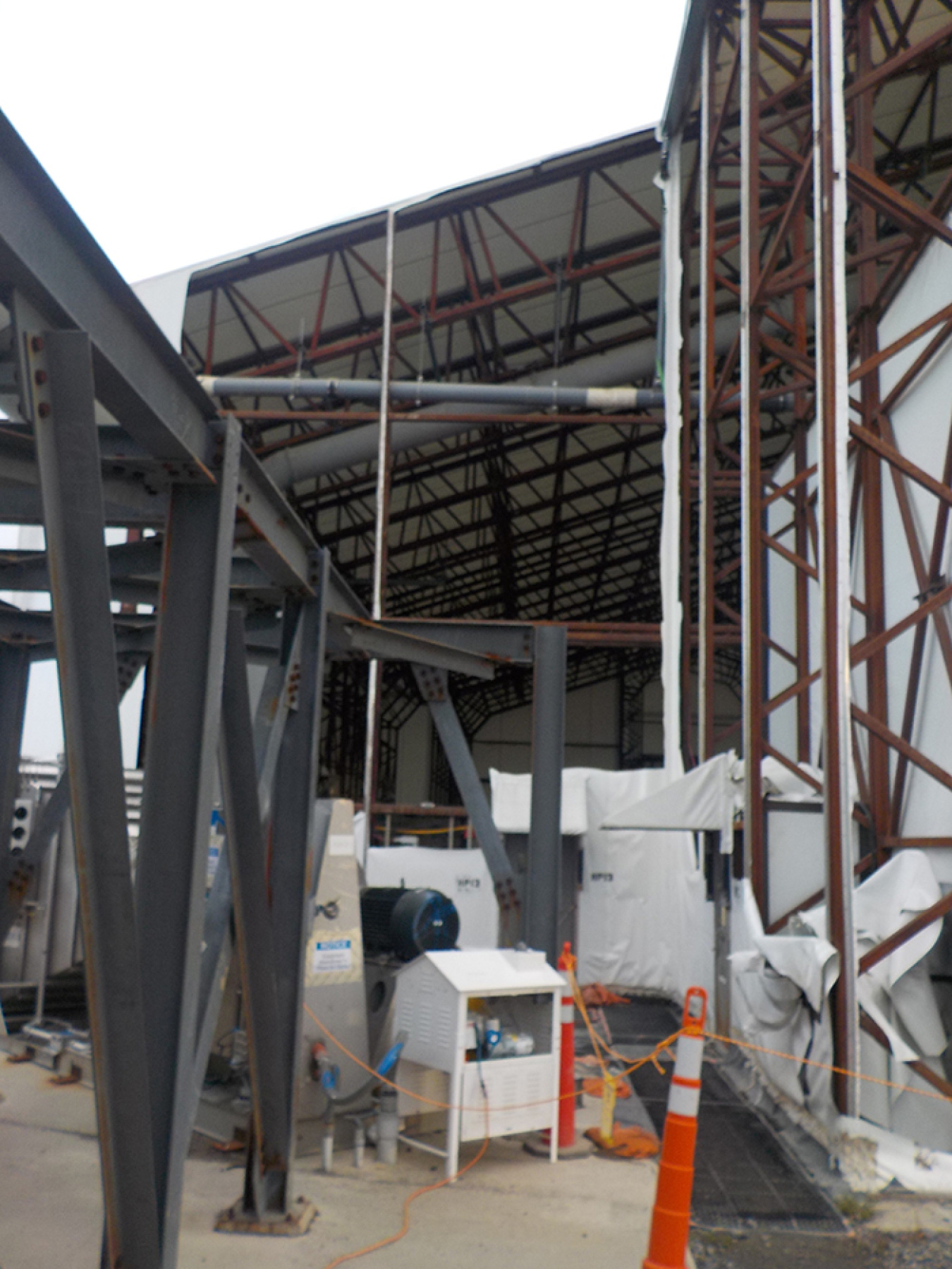 A section of Building H2 after workers took down the tent enclosure.