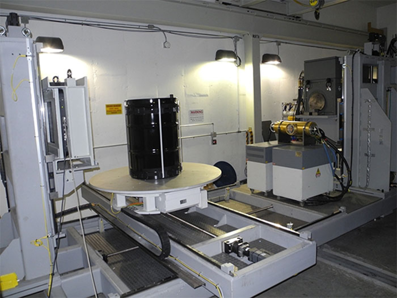 VJ Technologies equipment scans a mock waste drum at its East Haven, Connecticut facility.