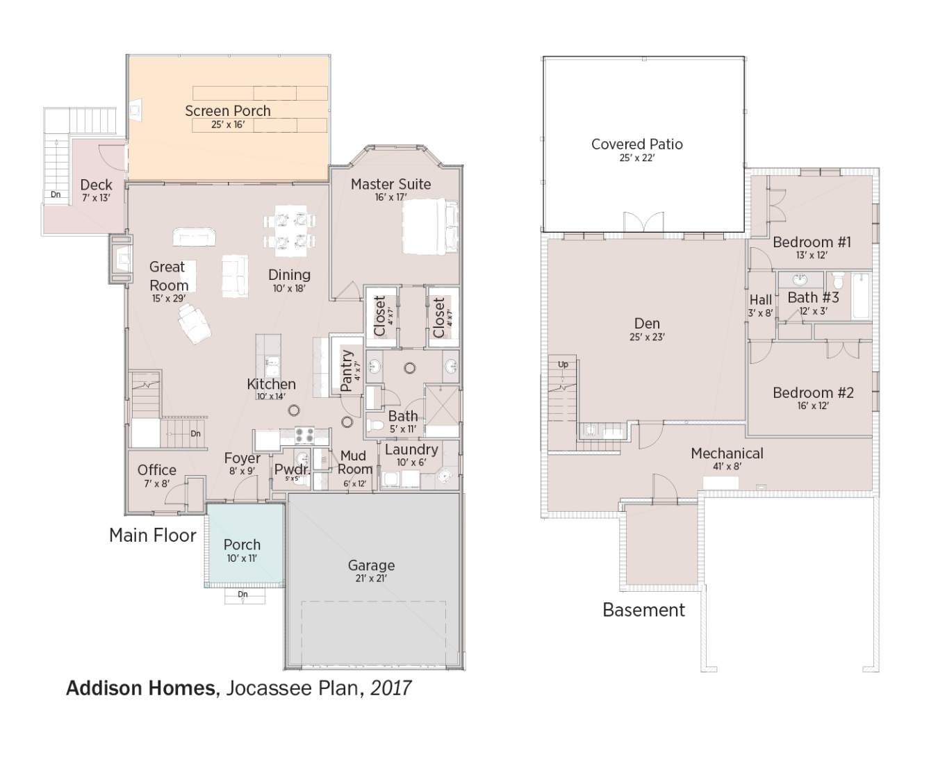 Floorplan for Jocassee Plan by Addison Homes.