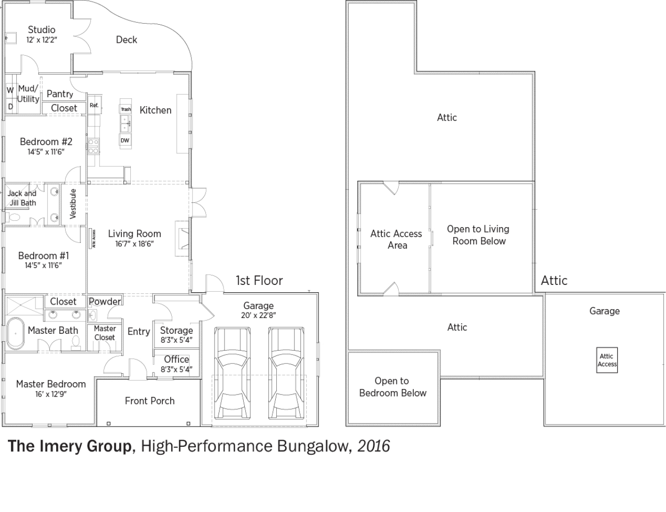 DOE Tour of Zero: High-Performance Bungalow by Imery Group floorplans.