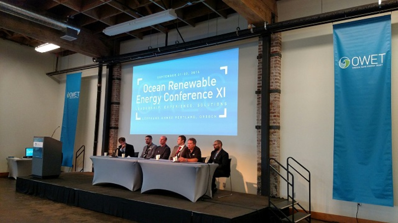 Wave Energy Prize panel, with Harvest’s Stewart Bible shown alongside other Wave Energy Prize contestants