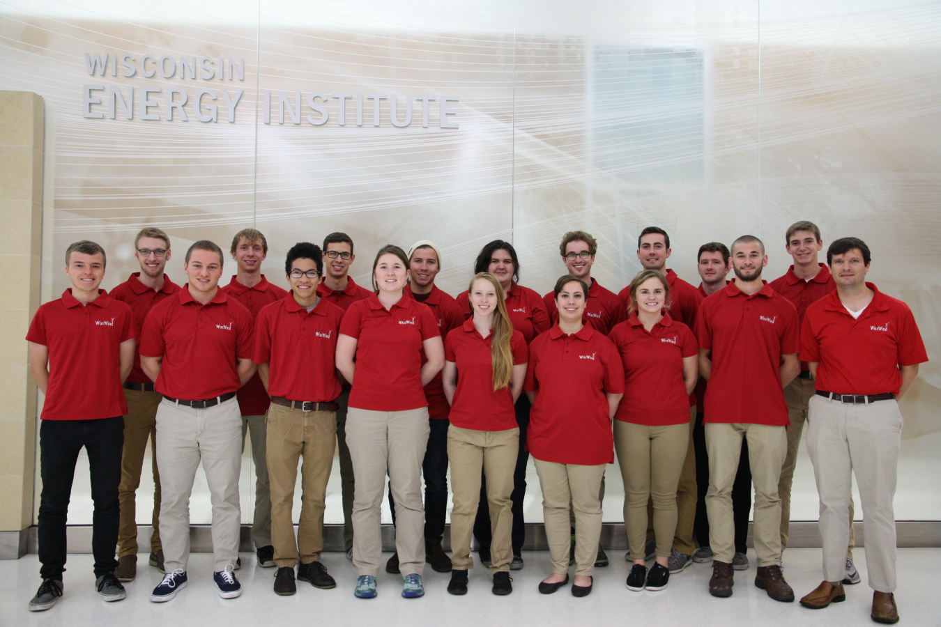 A group photo of the University of Wisconsin Collegiate Wind Competition team