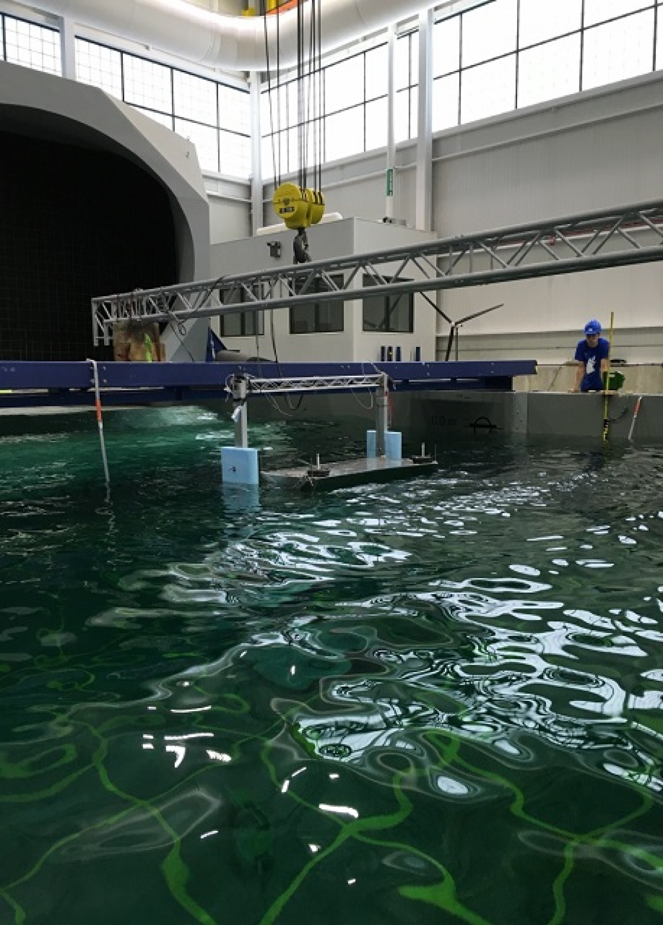 A successful series of shakedown and preliminary performance tests were conducted in late June at the U. of Maine, Alfond W2 Wind-Wave Facility in Orono Maine