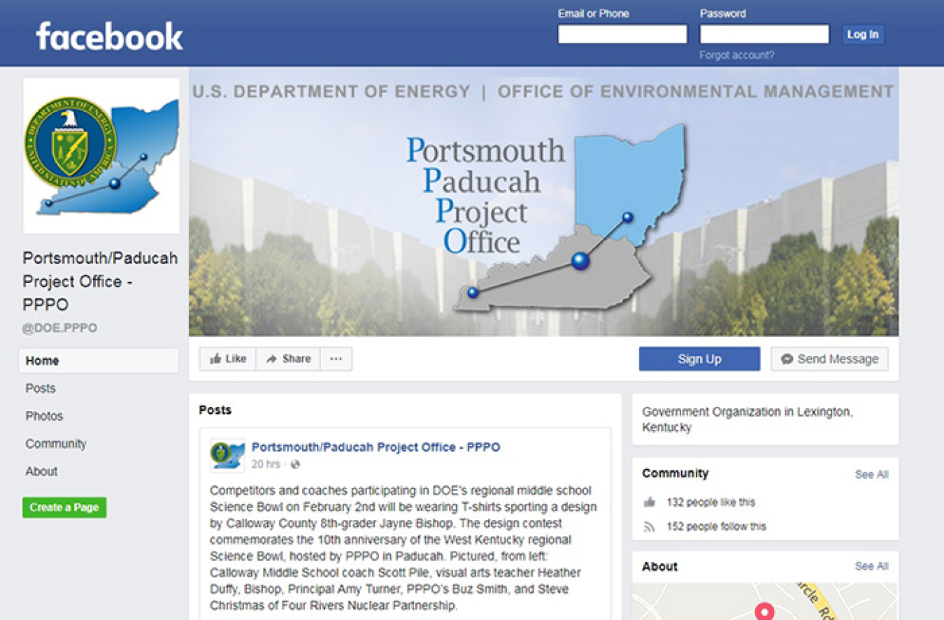A screenshot of the Portsmouth/Paducah Project Office Facebook page.