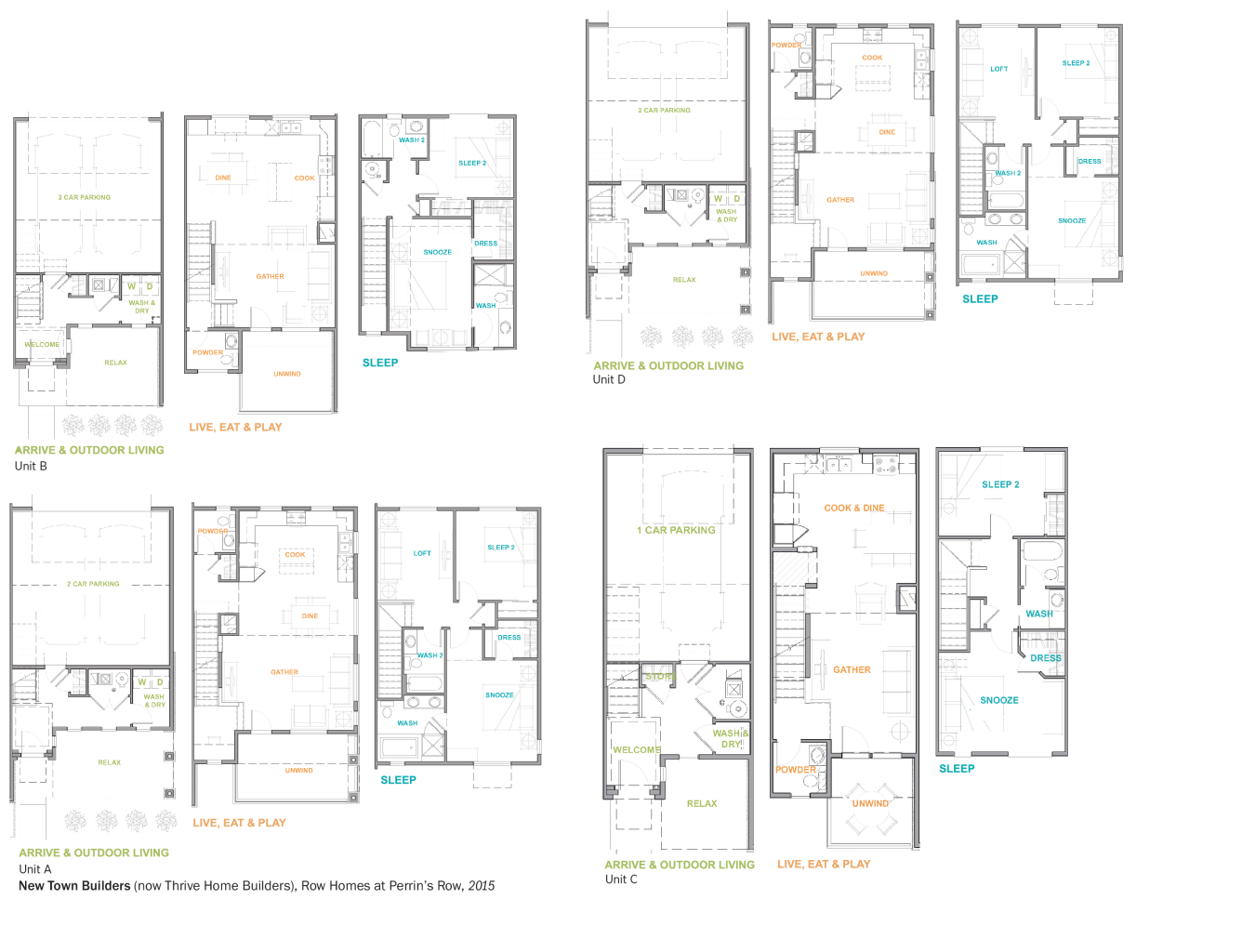 DOE Tour of Zero: Row Homes at Perrin's Row by New Town Builders floorplans.