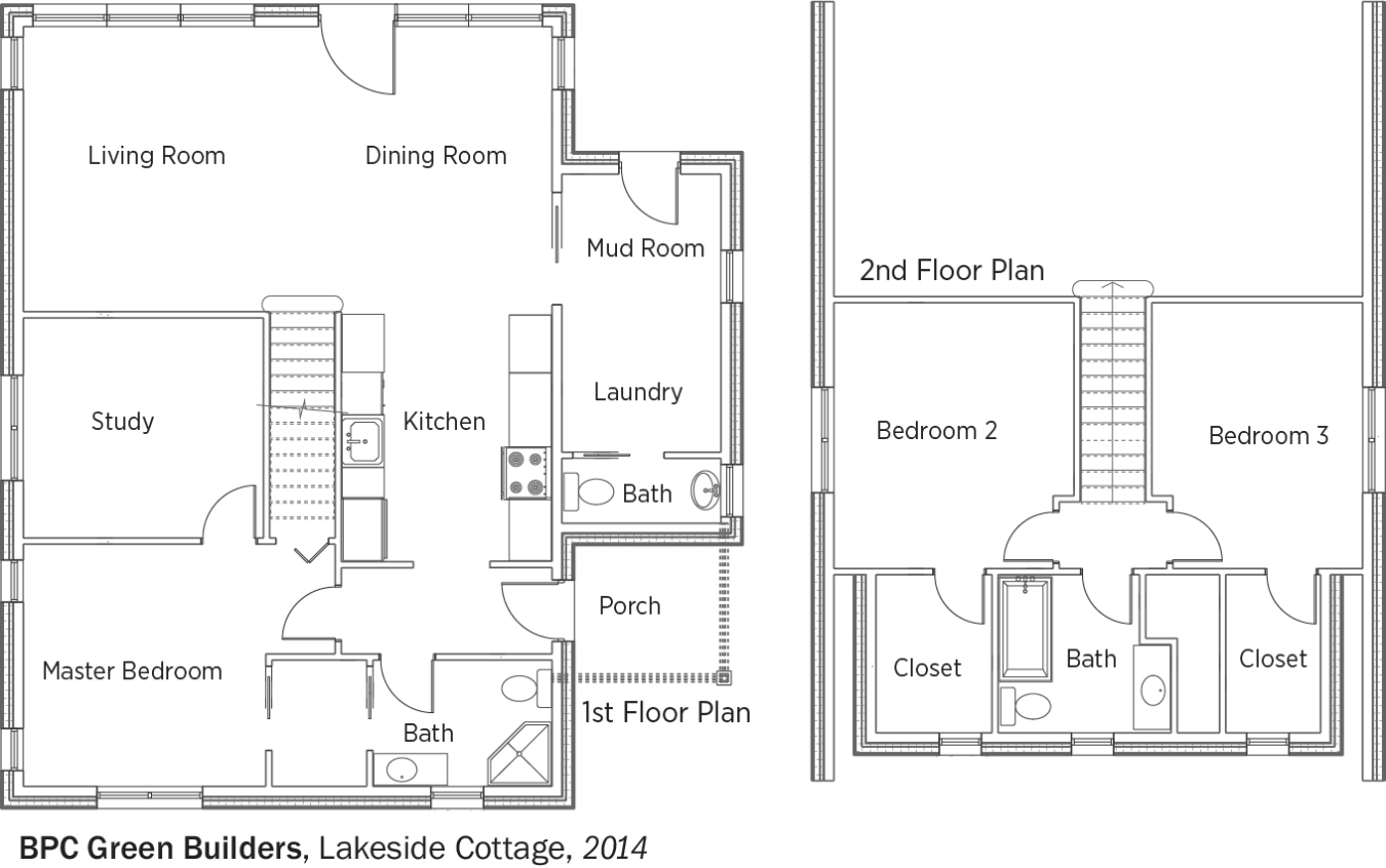 DOE Tour of Zero: Lakeside Cottage by BPC Green Builders floorplans.