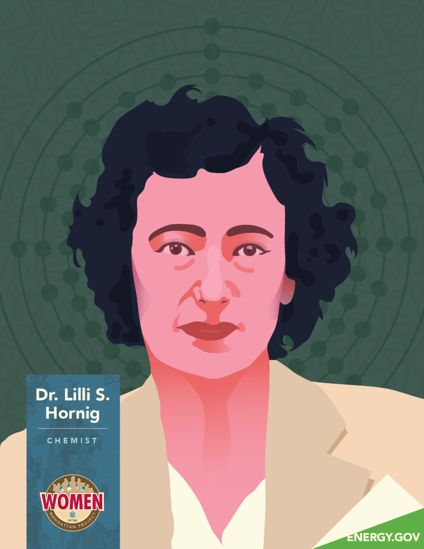 Illustration of Dr. Lilli Horning, a chemist at Los Alamos during the Manhattan Project